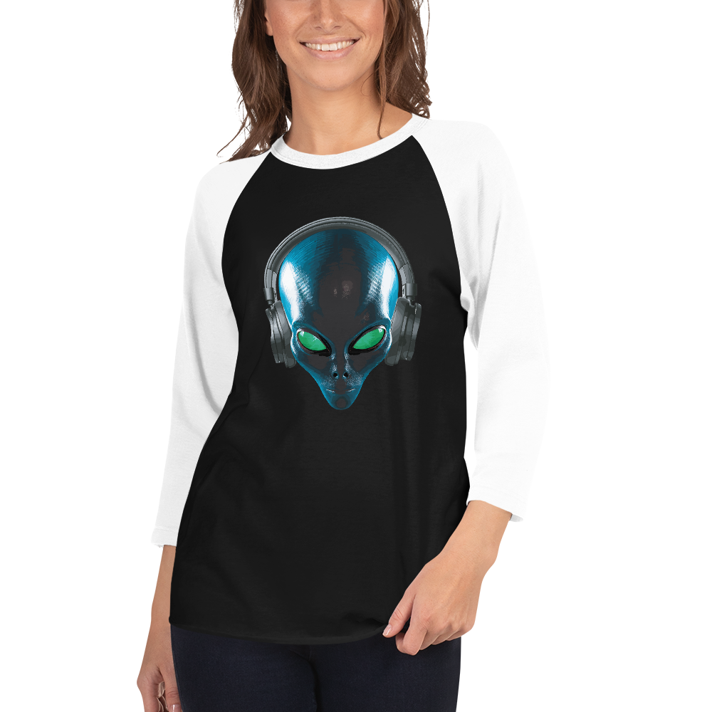 Alien with headphones 3/4 sleeve shirt