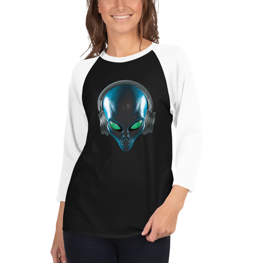 Alien with headphones 3/4 sleeve shirt