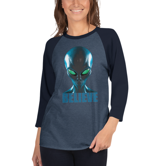 Believe in aliens 3/4 sleeve  shirt