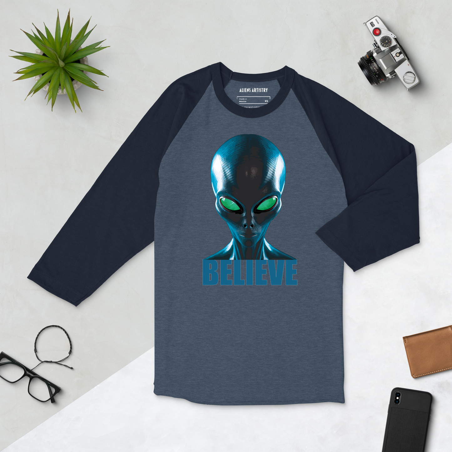 Believe in aliens 3/4 sleeve  shirt