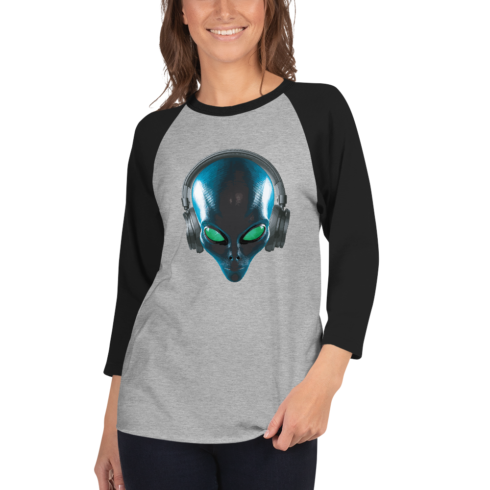 Alien with headphones 3/4 sleeve shirt