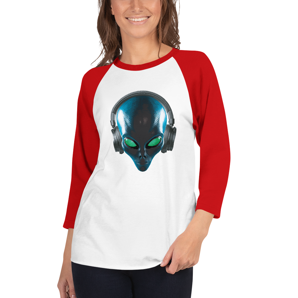 Alien with headphones 3/4 sleeve shirt