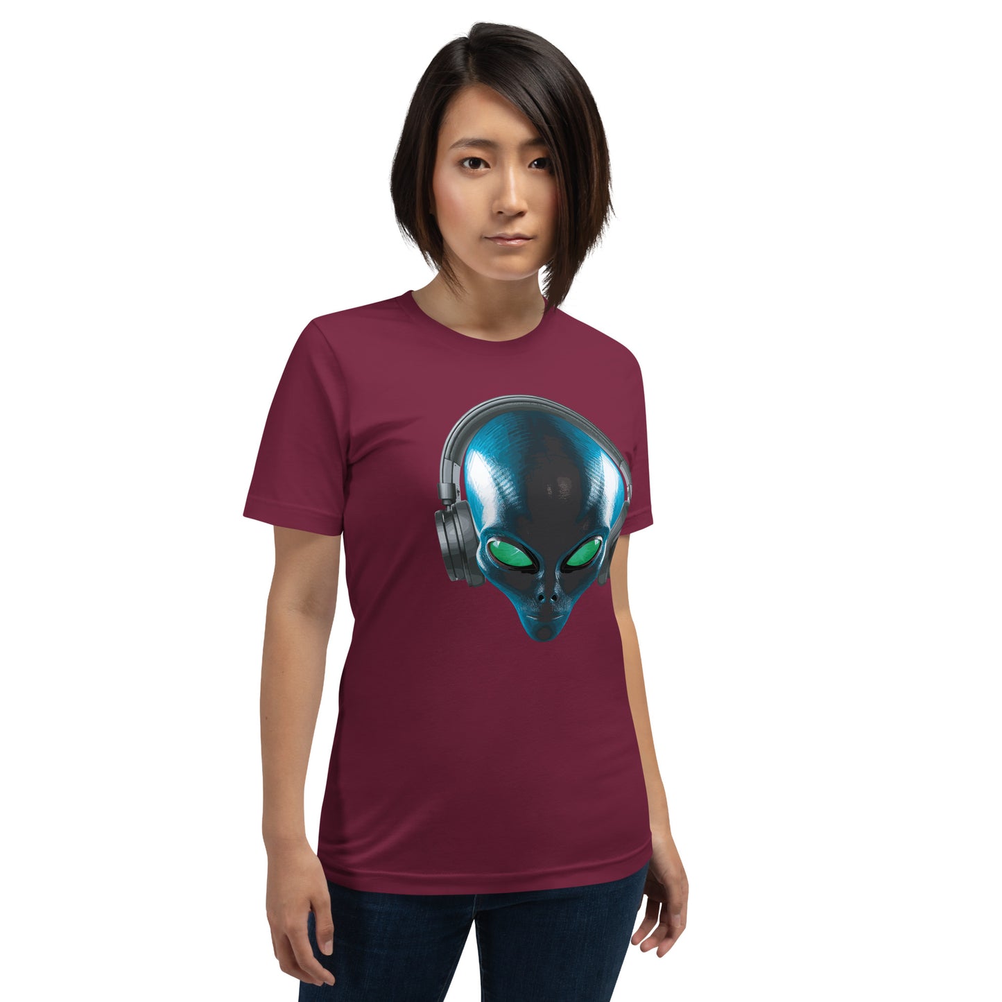 Alien with headphones women’s t-shirt