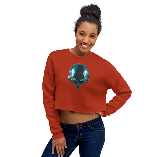 Alien with headphones Women’s Crop Sweatshirt