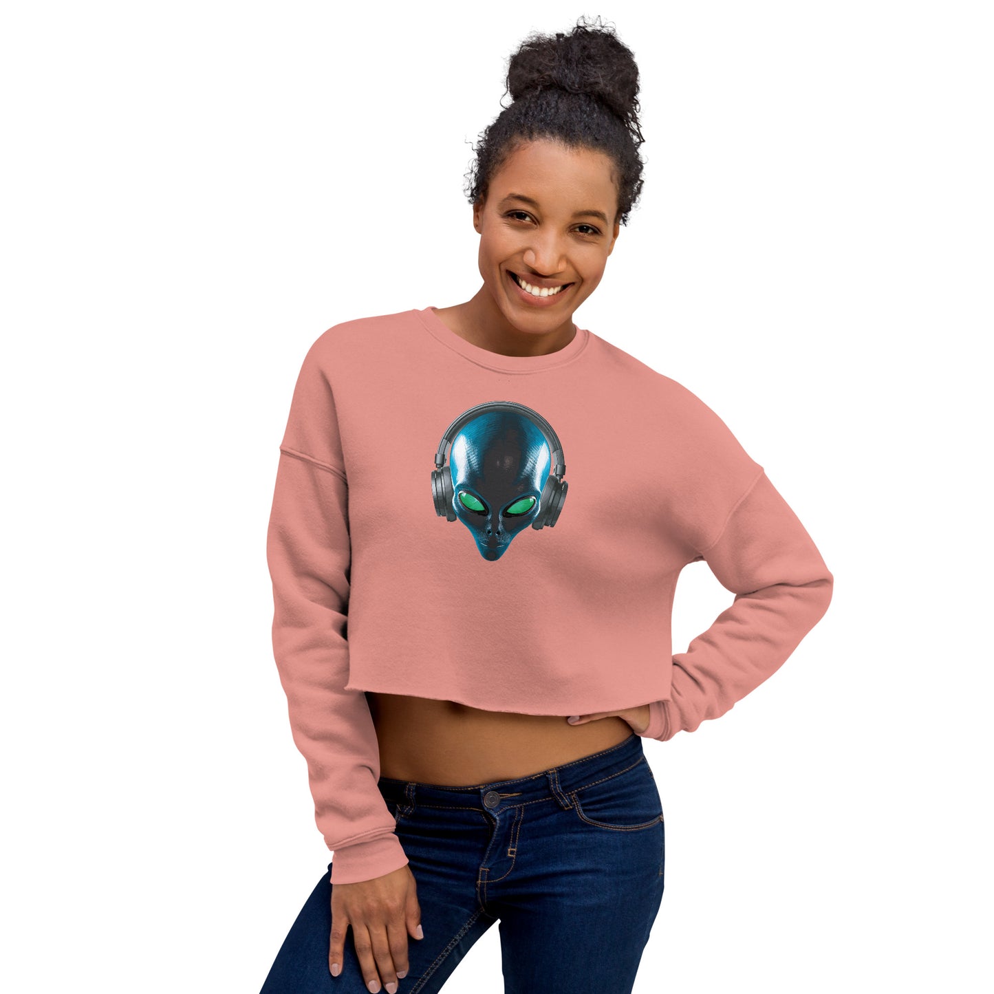 Alien with headphones Women’s Crop Sweatshirt