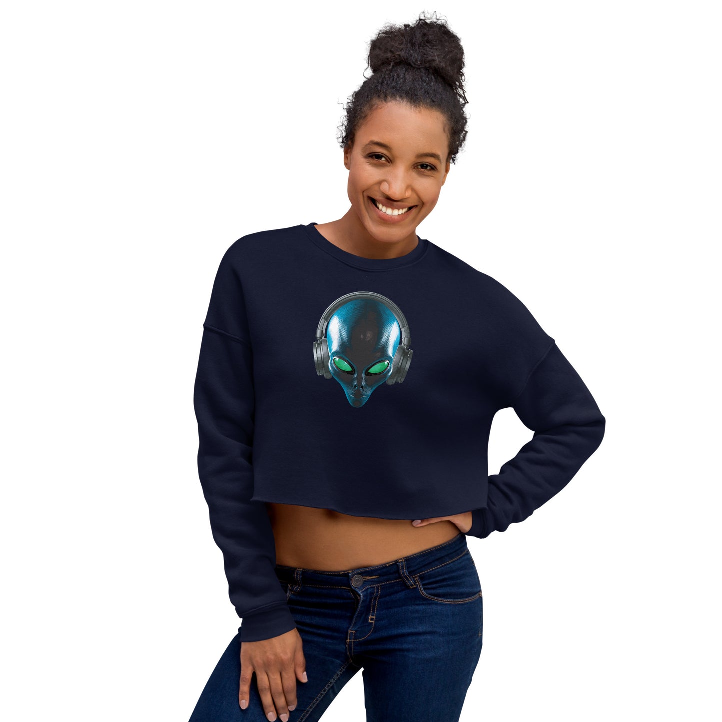 Alien with headphones Women’s Crop Sweatshirt