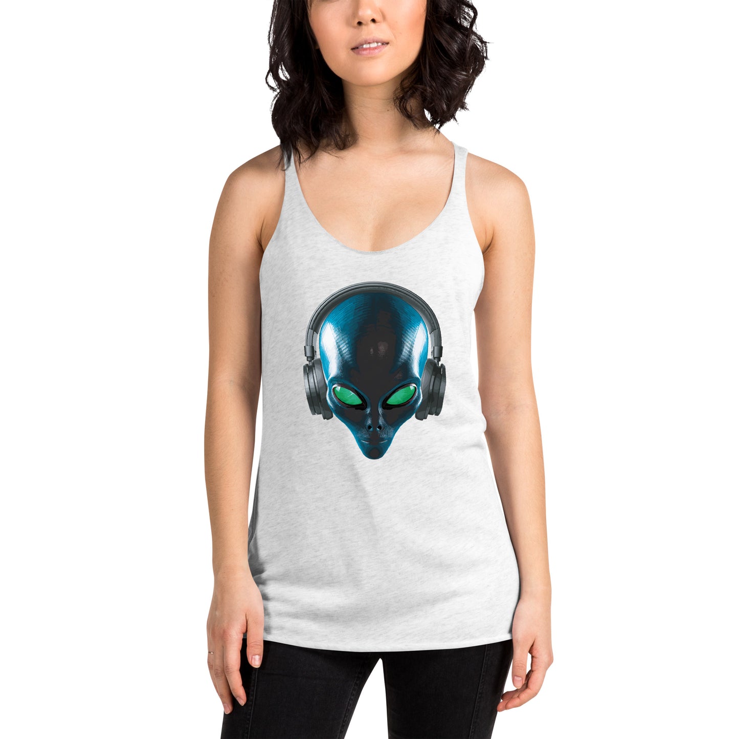 Alien with headphones Women's Racerback Tank