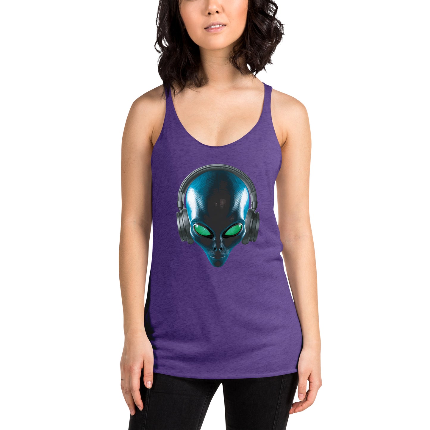 Alien with headphones Women's Racerback Tank