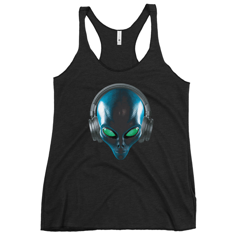 Alien with headphones Women's Racerback Tank