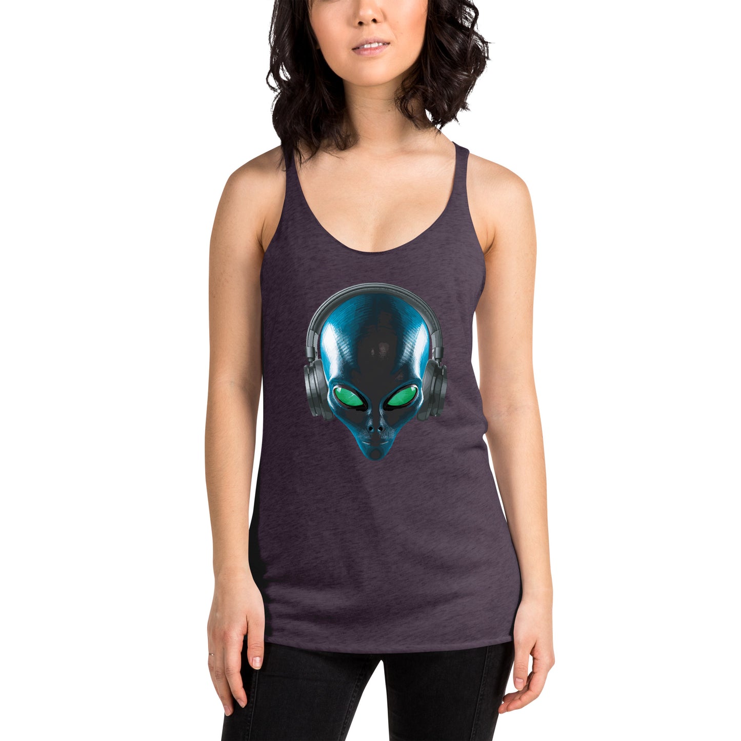 Alien with headphones Women's Racerback Tank