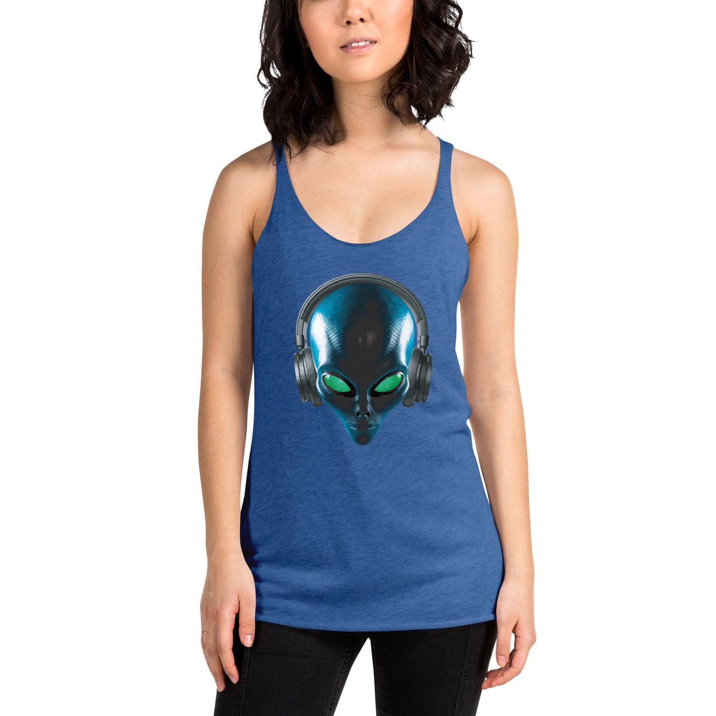 Alien with headphones Women's Racerback Tank