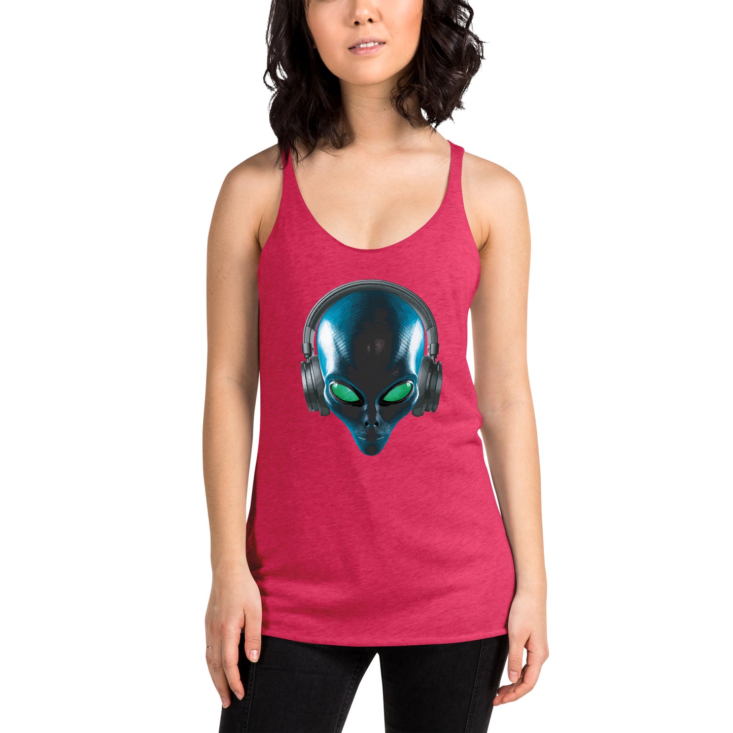 Alien with headphones Women's Racerback Tank