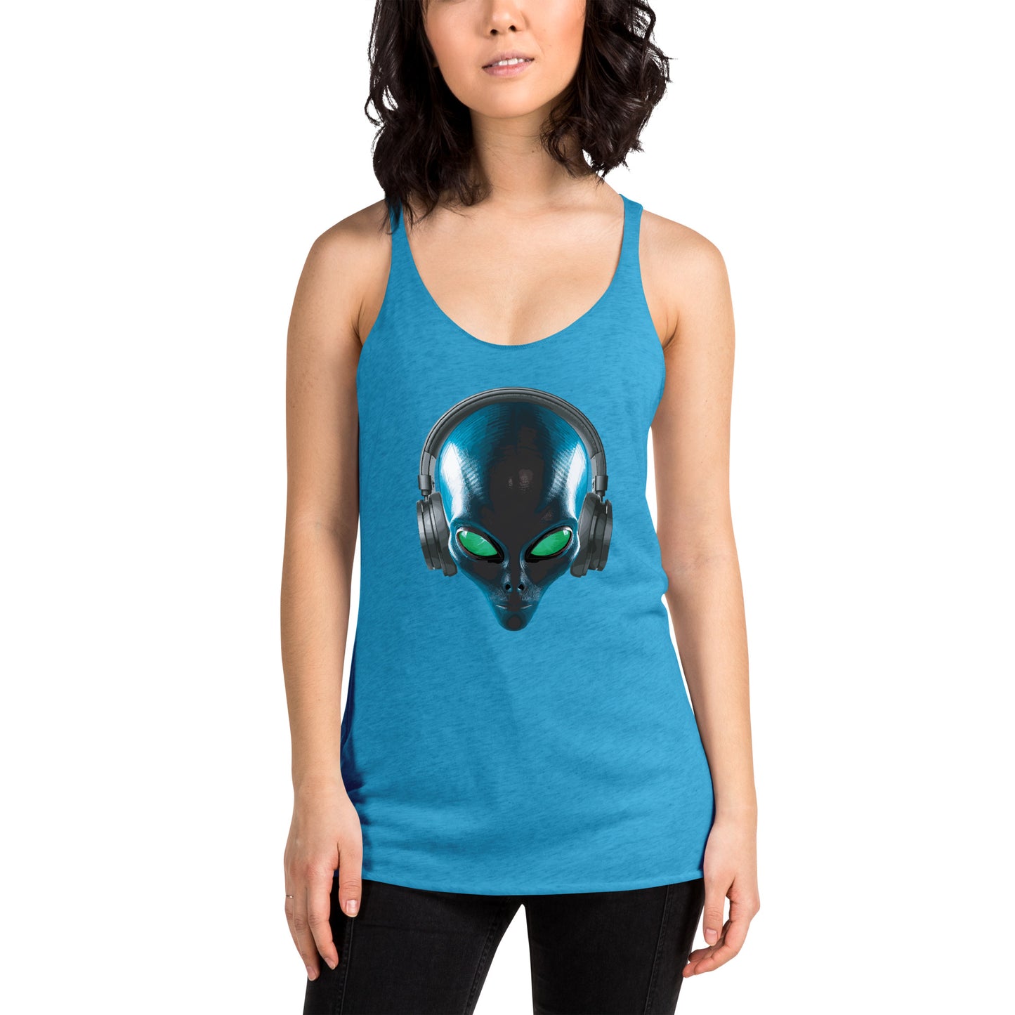 Alien with headphones Women's Racerback Tank