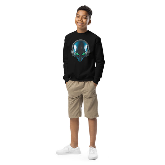 Alien with headphones Youth crewneck sweatshirt