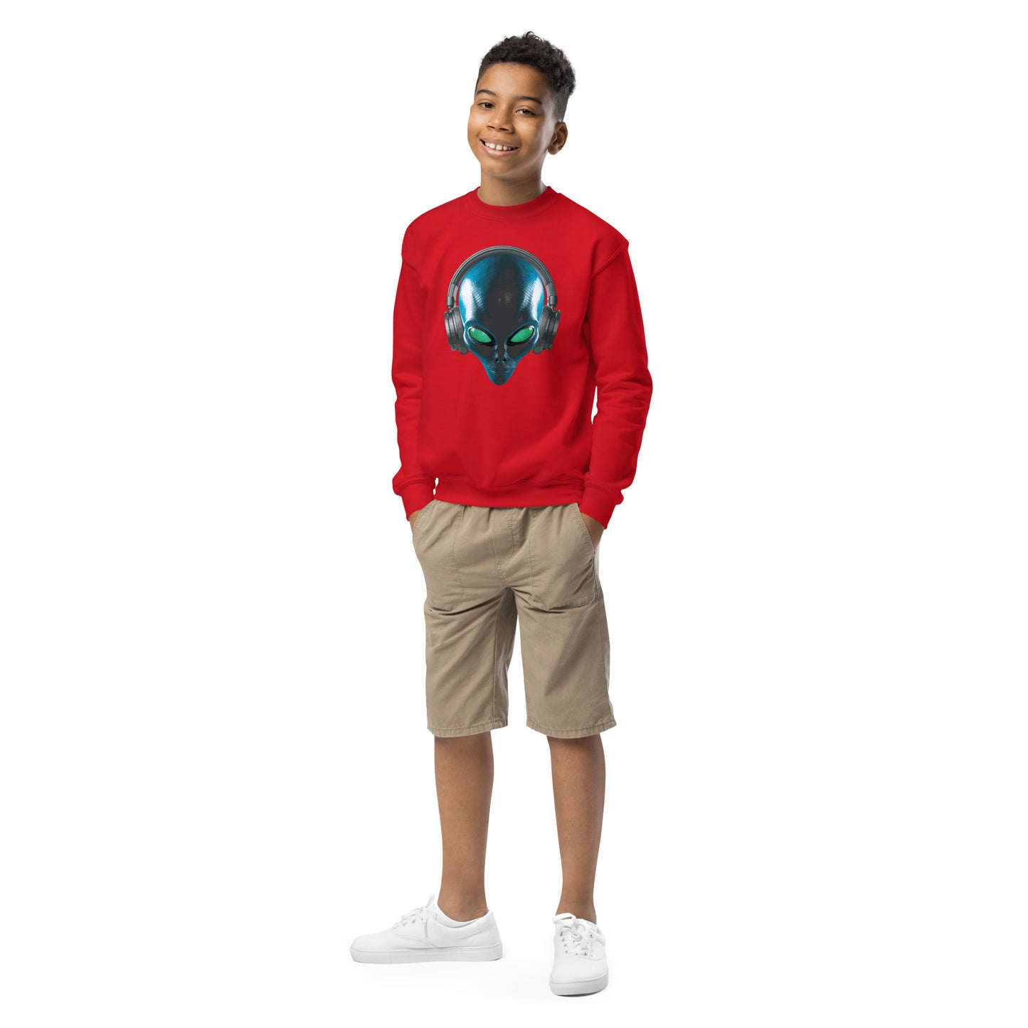 Alien with headphones Youth crewneck sweatshirt