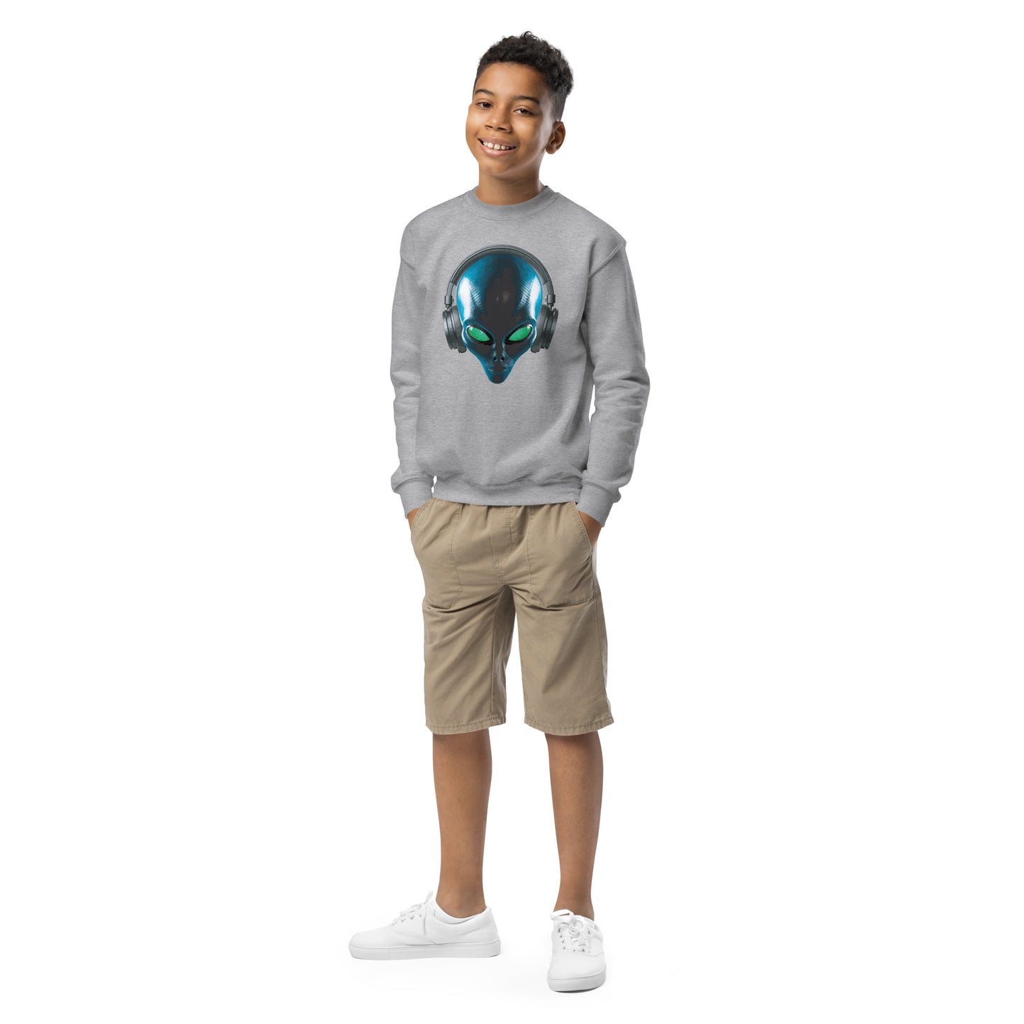 Alien with headphones Youth crewneck sweatshirt