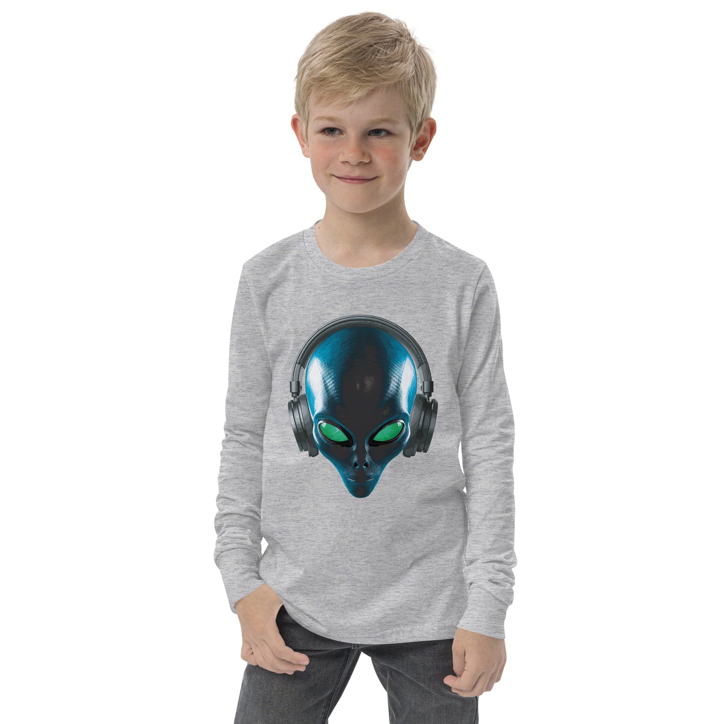 Alien with headphones Youth long sleeve tee