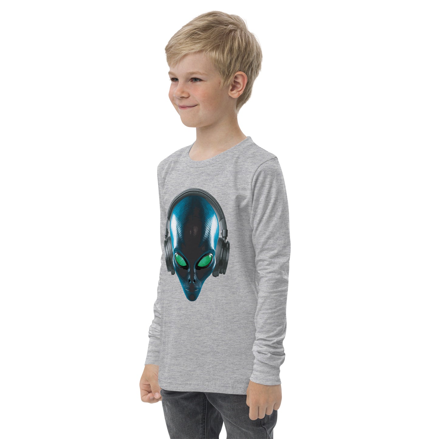 Alien with headphones Youth long sleeve tee