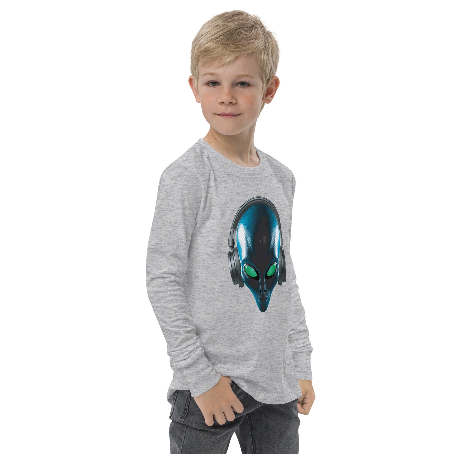 Alien with headphones Youth long sleeve tee