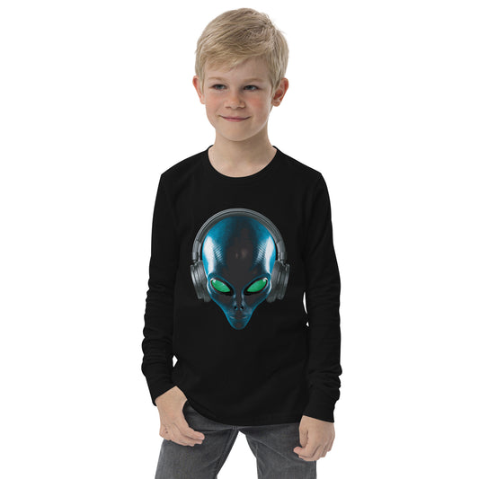 Alien with headphones Youth long sleeve tee