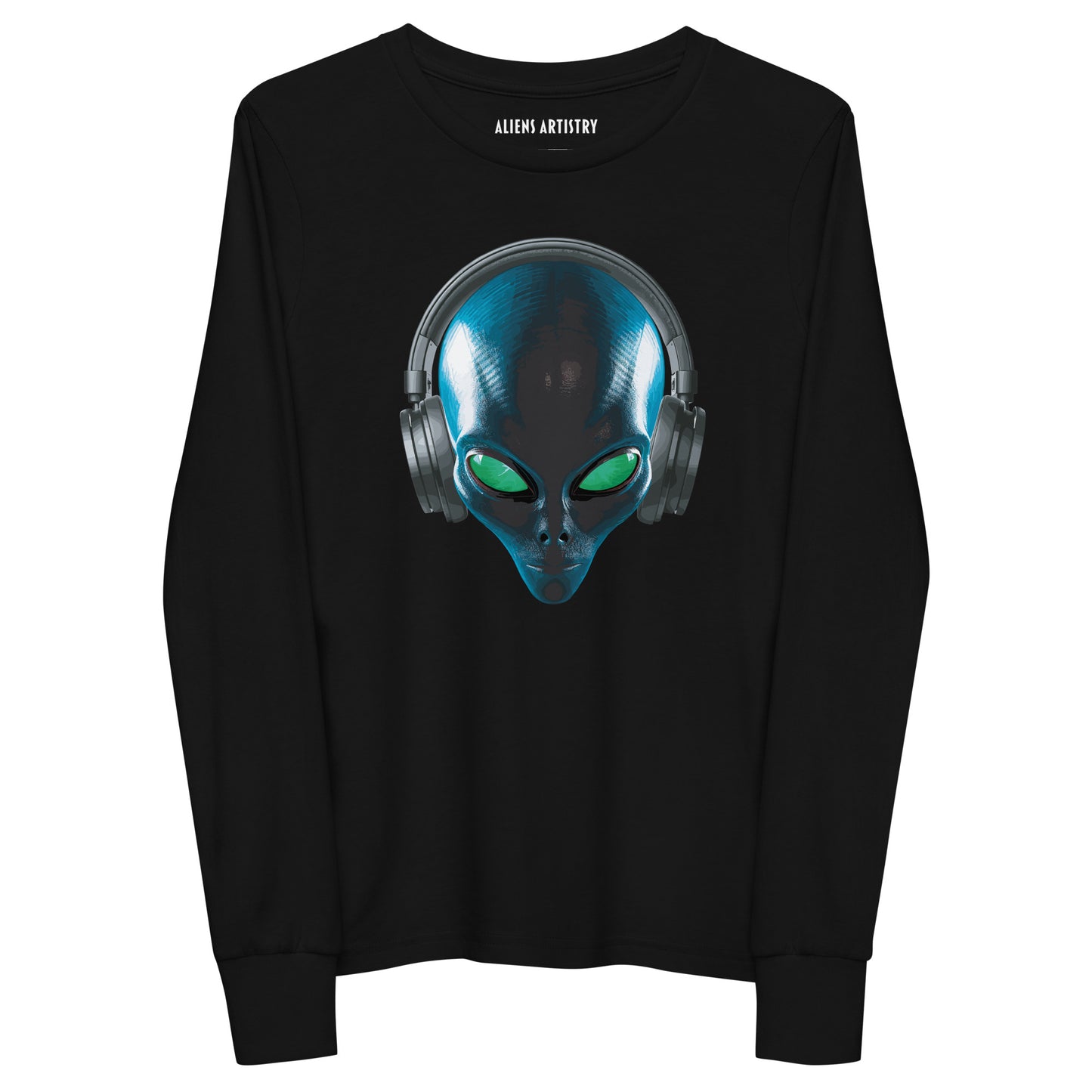 Alien with headphones Youth long sleeve tee