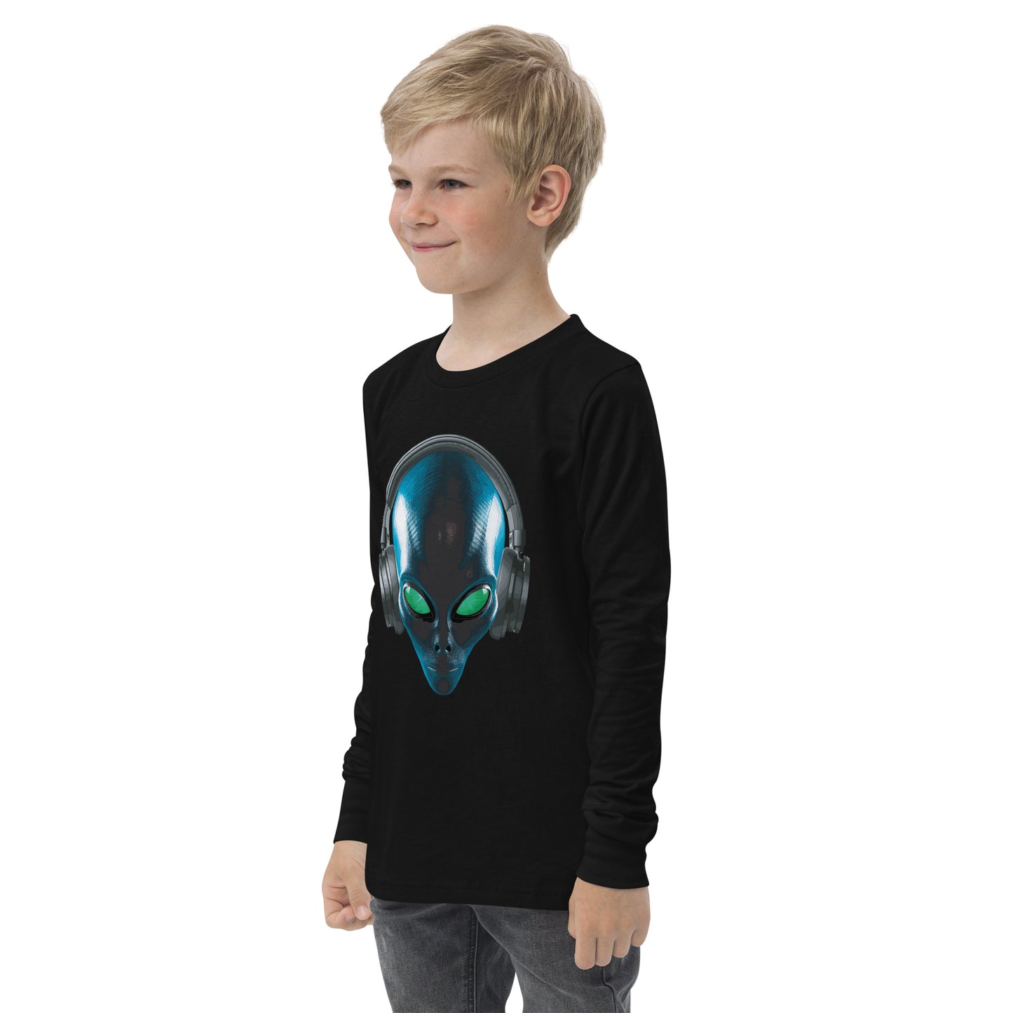 Alien with headphones Youth long sleeve tee