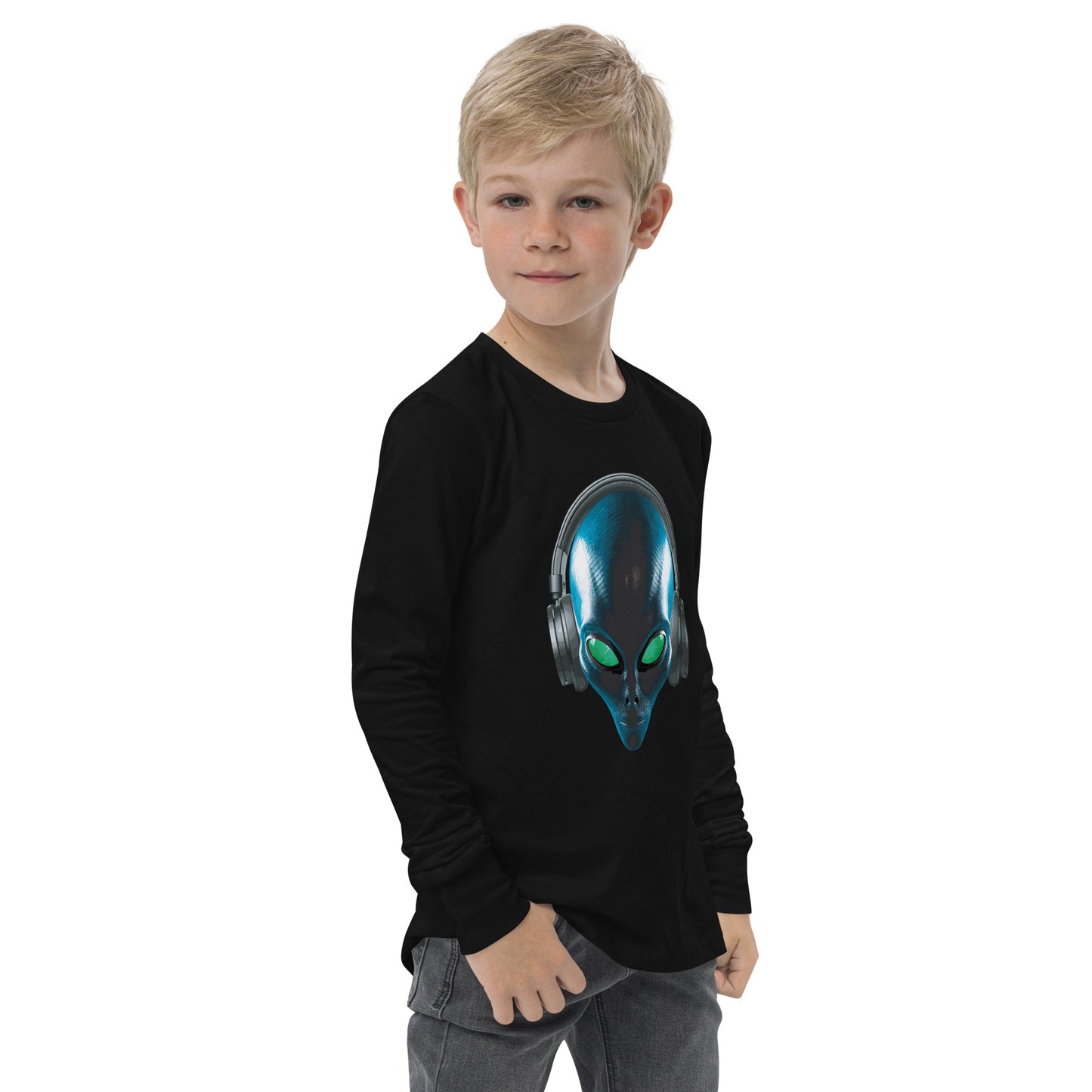 Alien with headphones Youth long sleeve tee