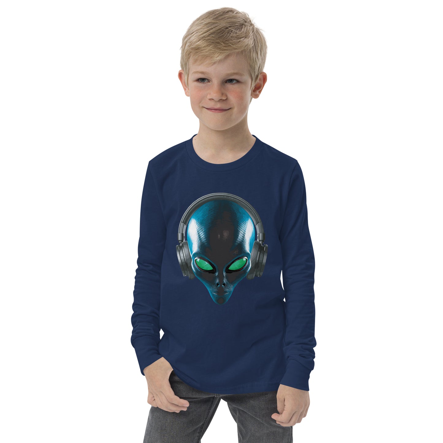 Alien with headphones Youth long sleeve tee