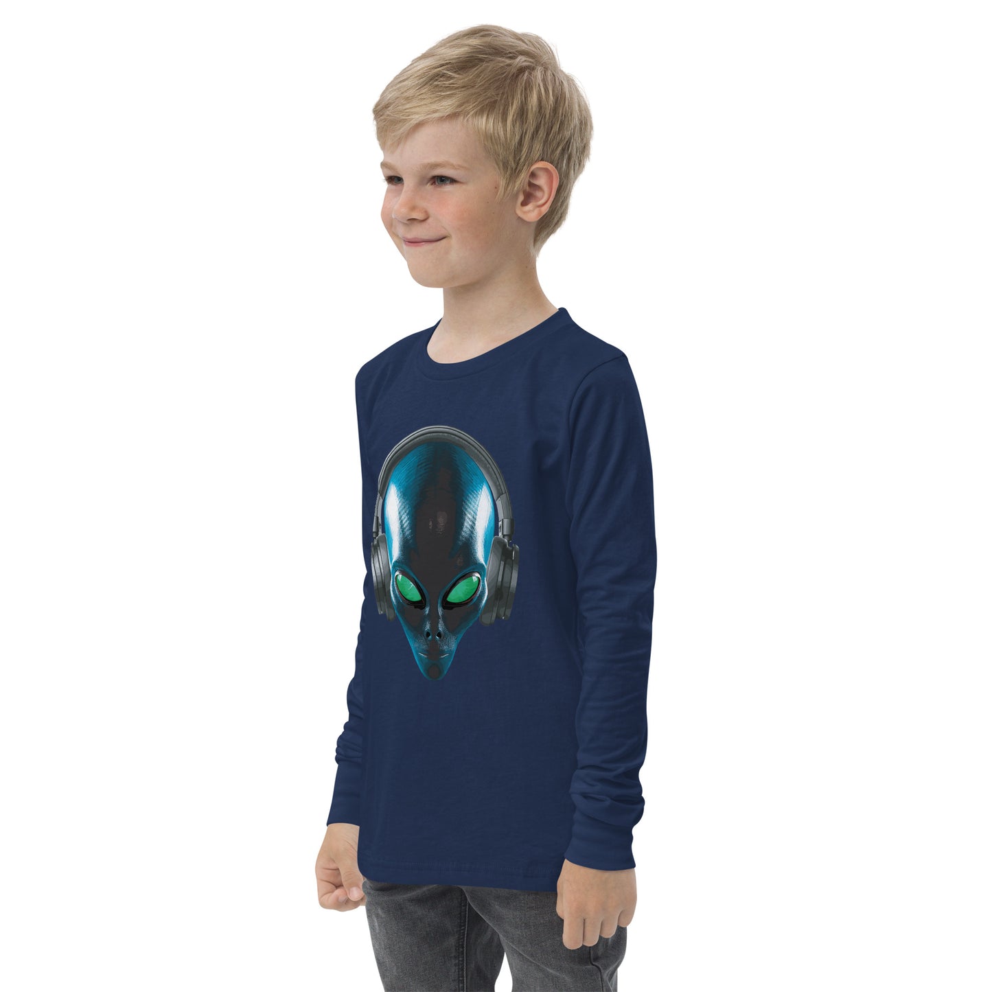 Alien with headphones Youth long sleeve tee