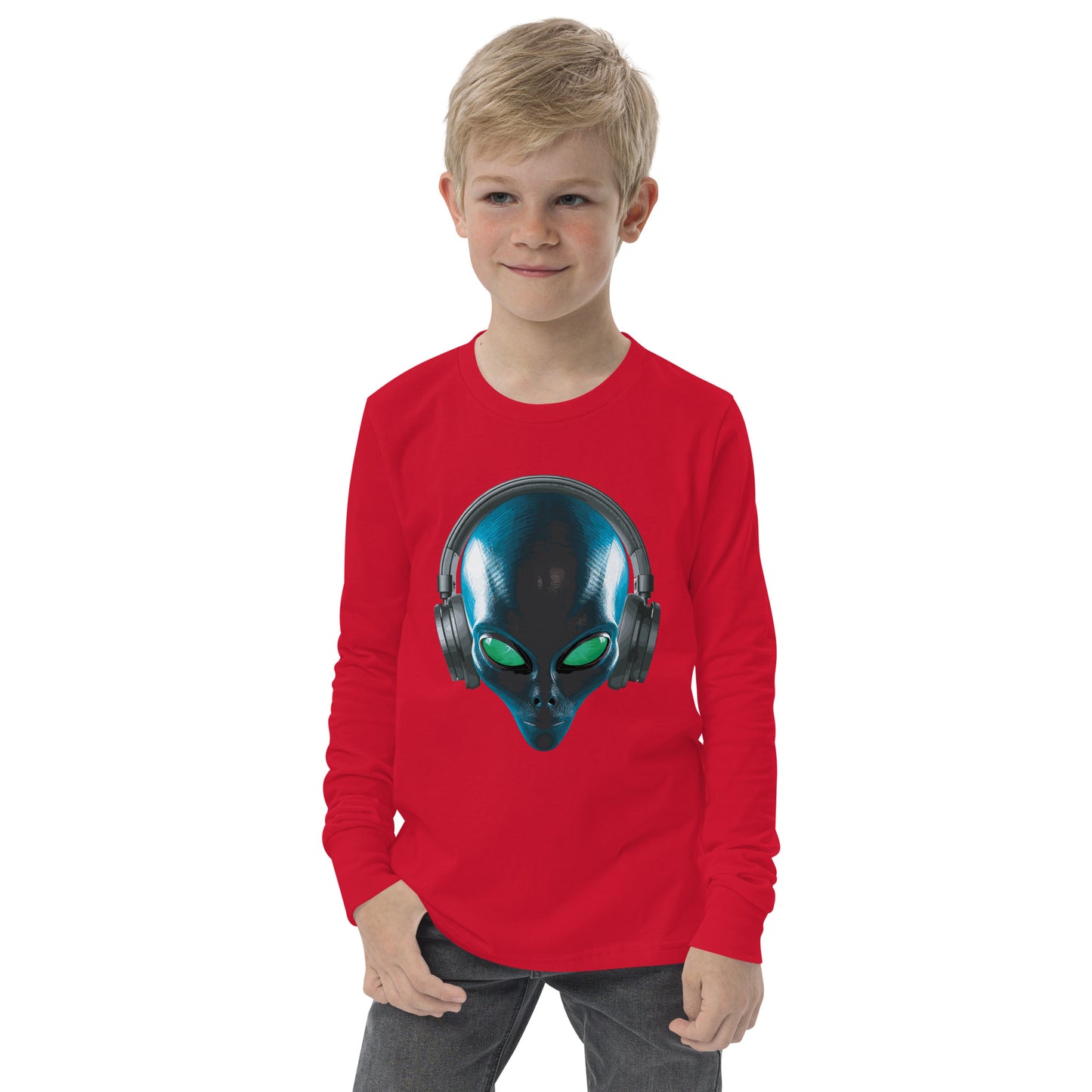 Alien with headphones Youth long sleeve tee