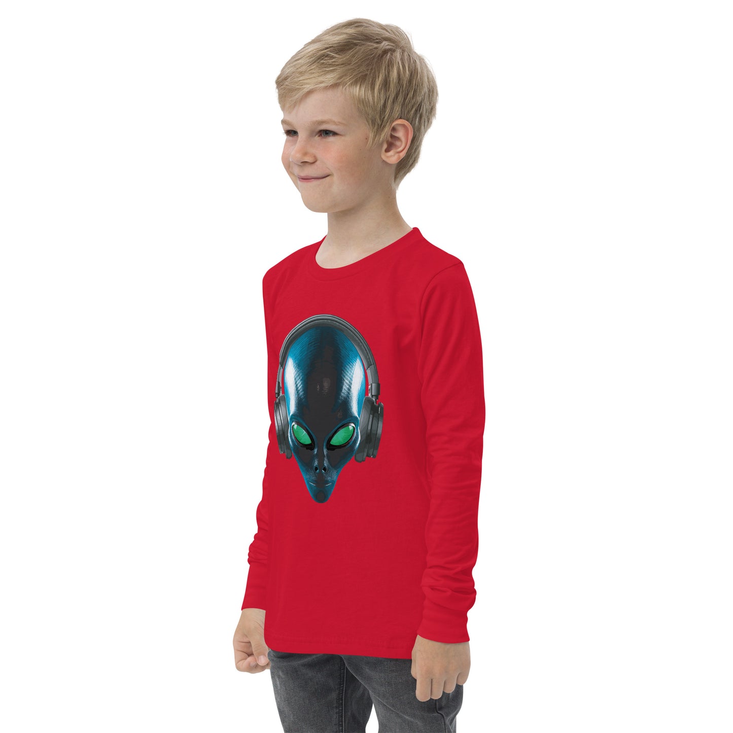 Alien with headphones Youth long sleeve tee