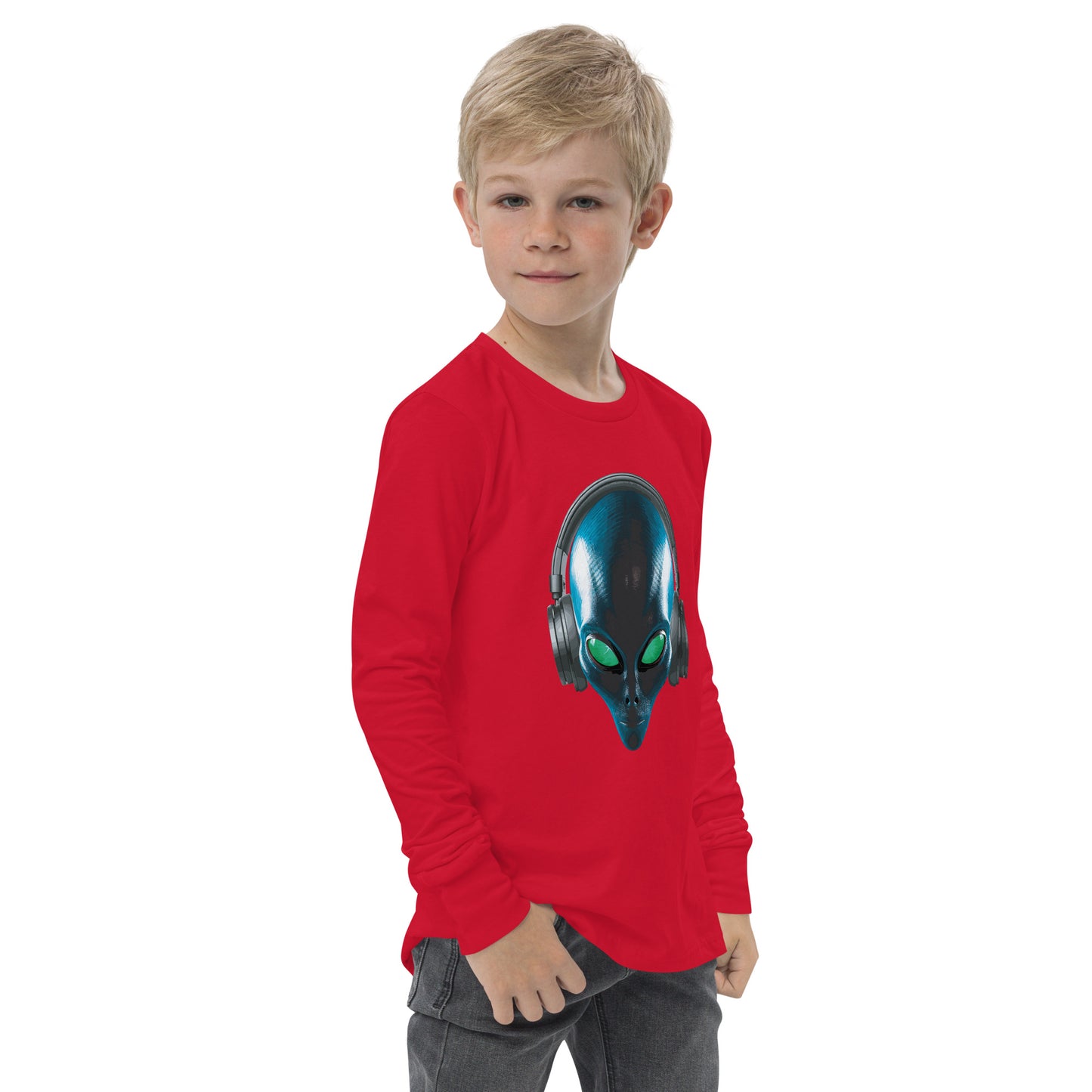 Alien with headphones Youth long sleeve tee