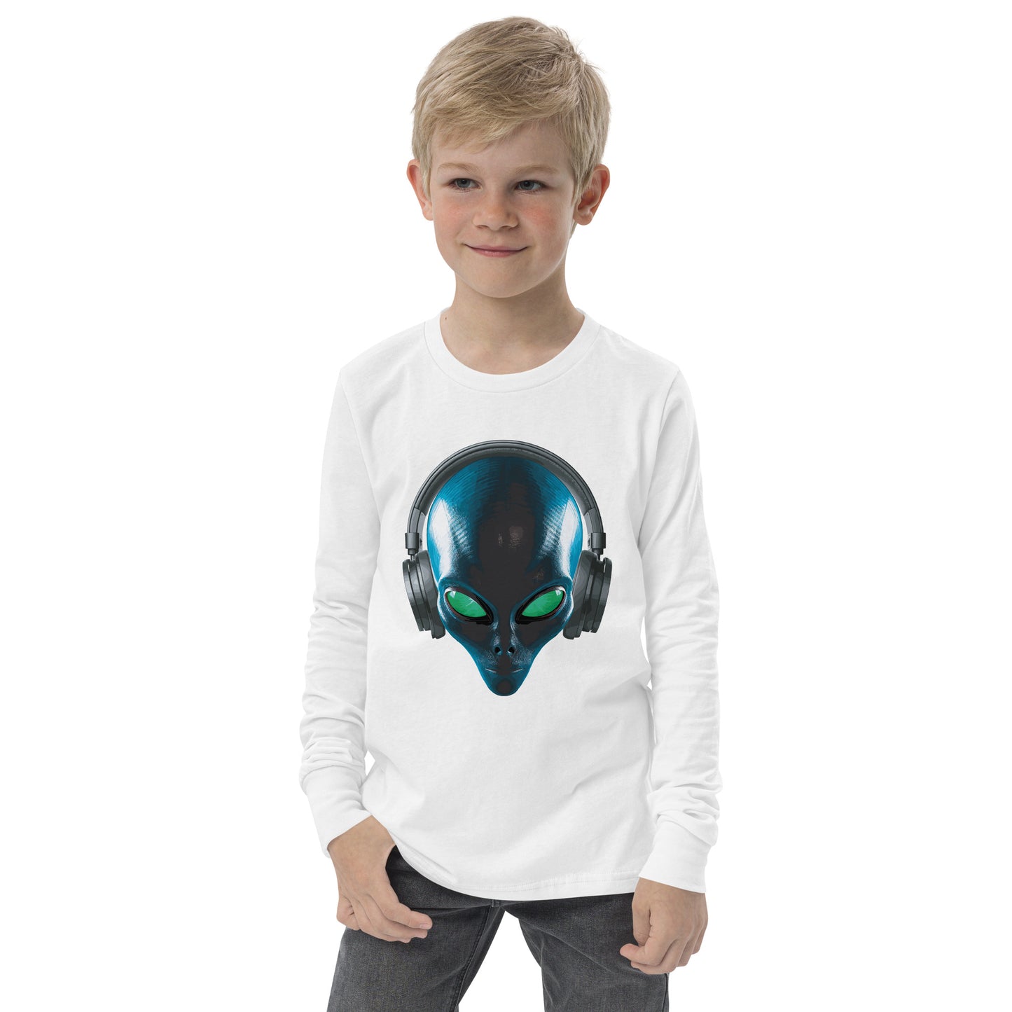 Alien with headphones Youth long sleeve tee