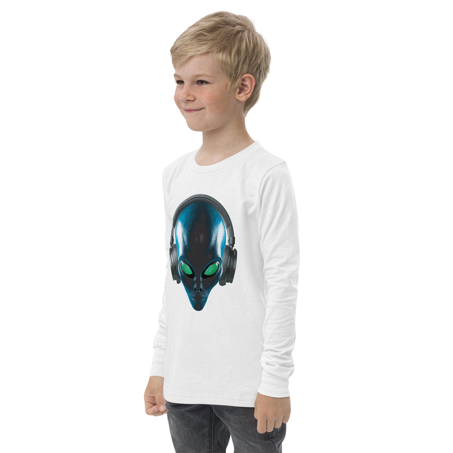 Alien with headphones Youth long sleeve tee