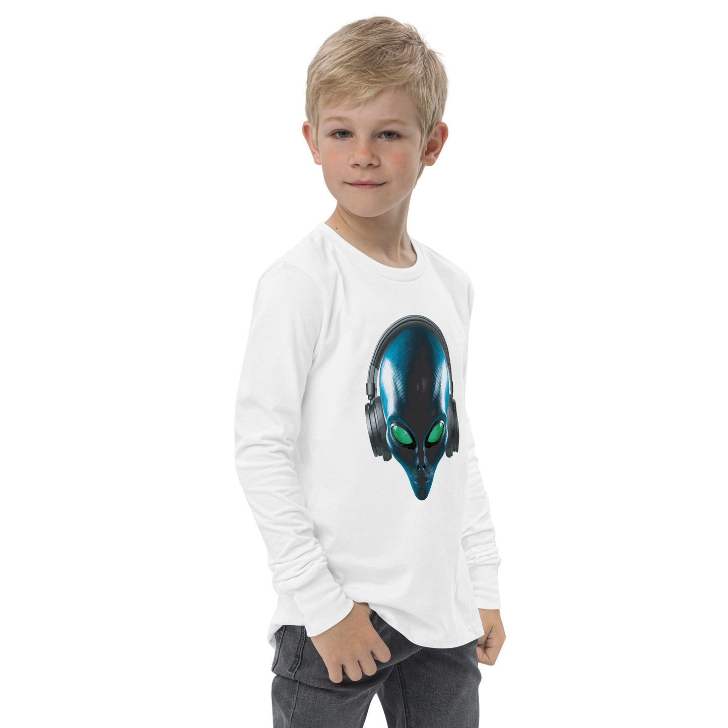 Alien with headphones Youth long sleeve tee