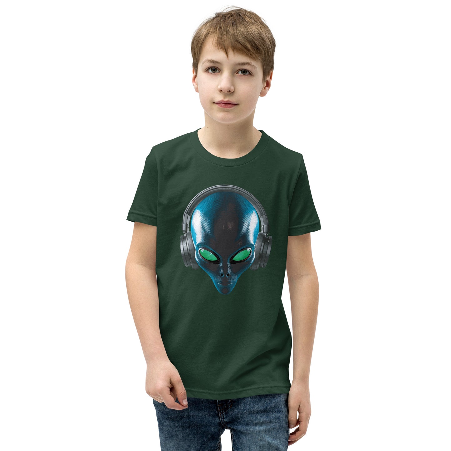 Alien with headphones Youth Short Sleeve T-Shirt