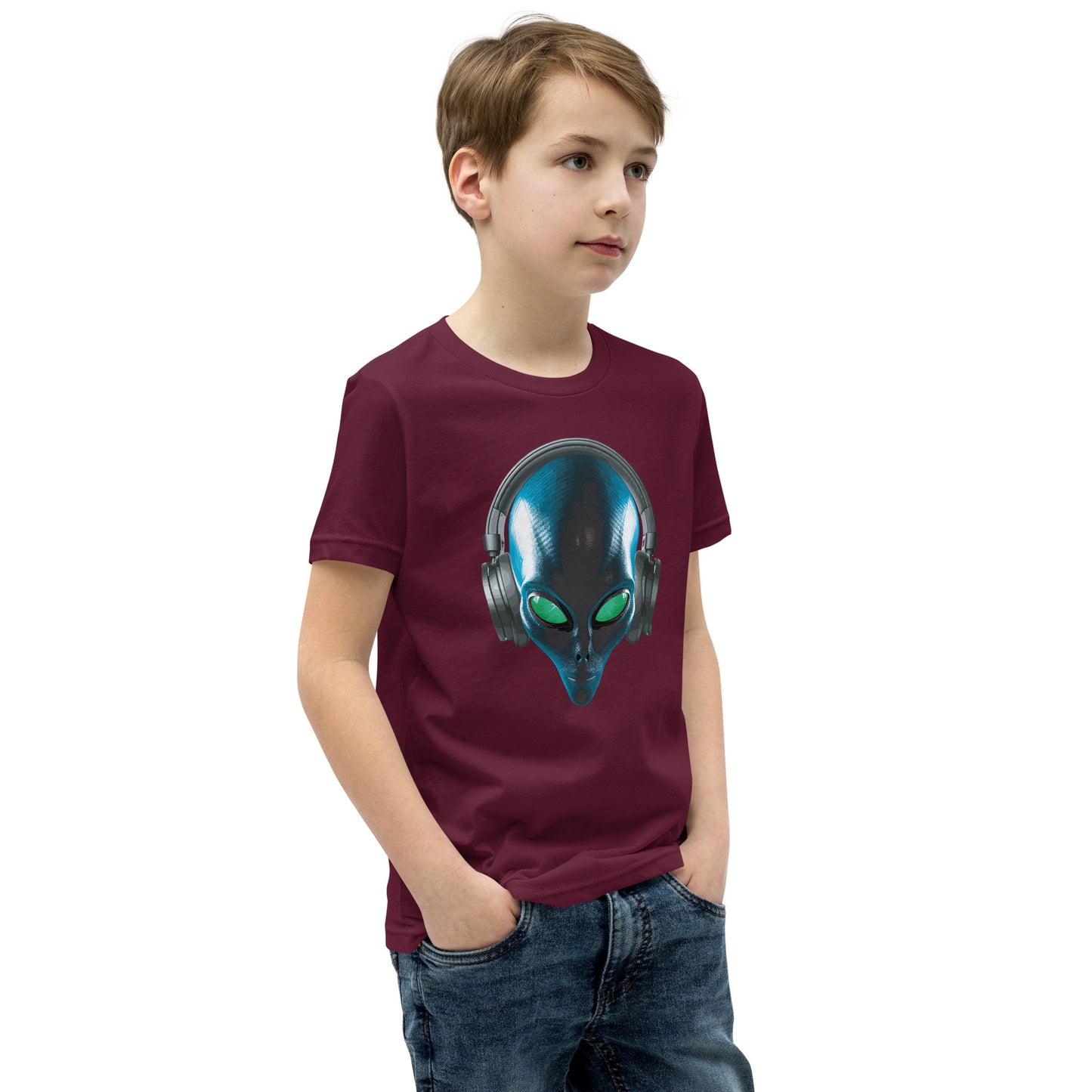 Alien with headphones Youth Short Sleeve T-Shirt